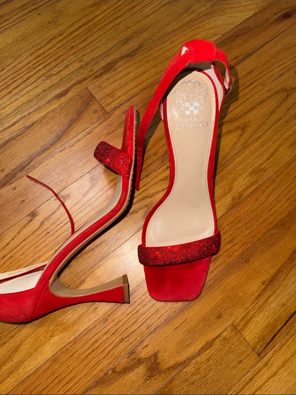 Vince Camuto Red Glitter Front-Strap Open-Toe Slingbacks